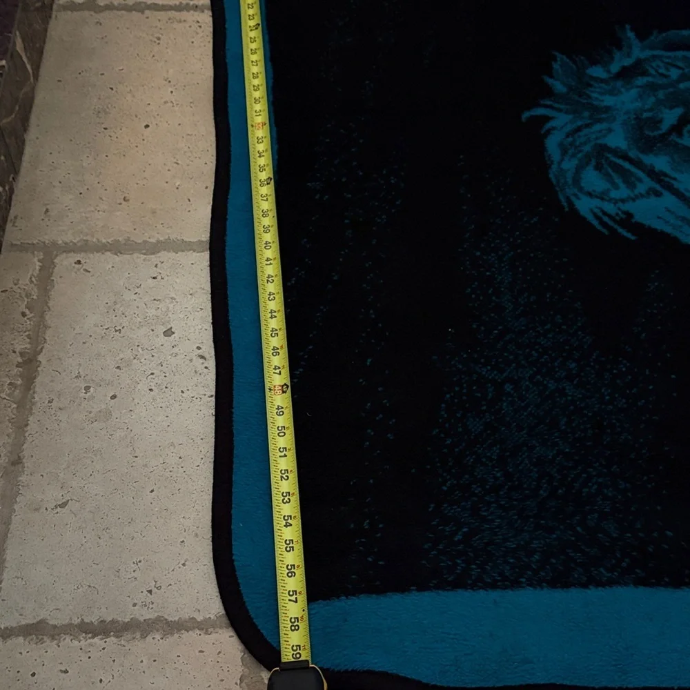 Vintage Gently Loved Reversible Lion Blanket Teal&Black By San Marcos